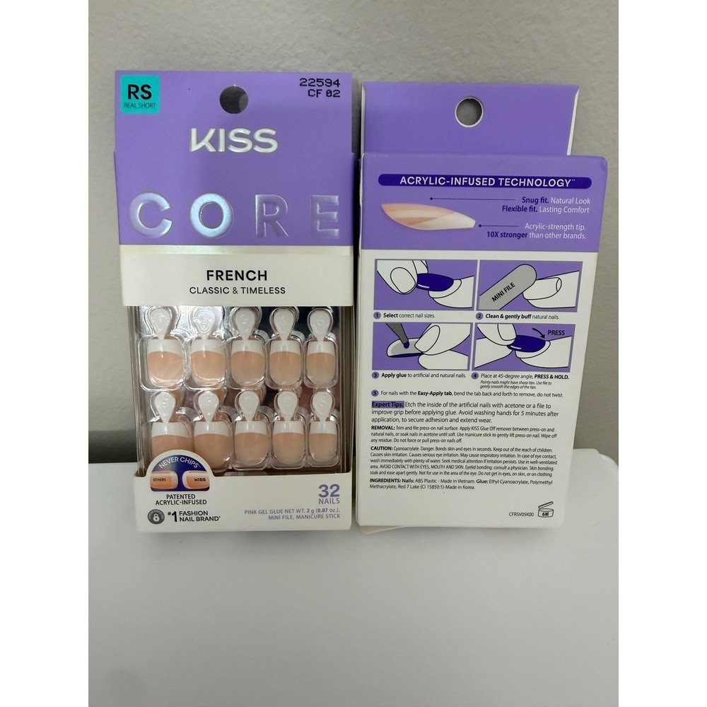KISS Core French Press-On Nails Women Real Short Nude White 32ct NWT